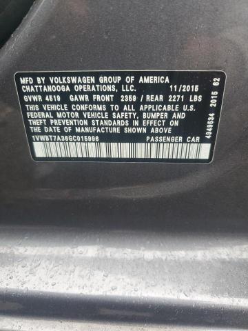 2016 VOLKSWAGEN PASSAT SE 1VWBT7A36GC015996