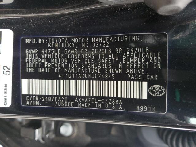 2022 TOYOTA CAMRY SE - 4T1G11AK6NU674845