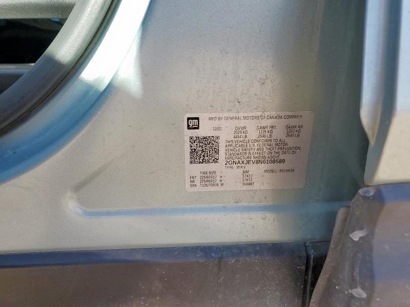 2022 CHEVROLET EQUINOX LT 2GNAXJEV8N6108589