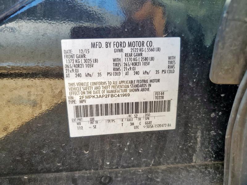 2015 FORD EDGE SPORT 2FMPK3AP2FBC41969