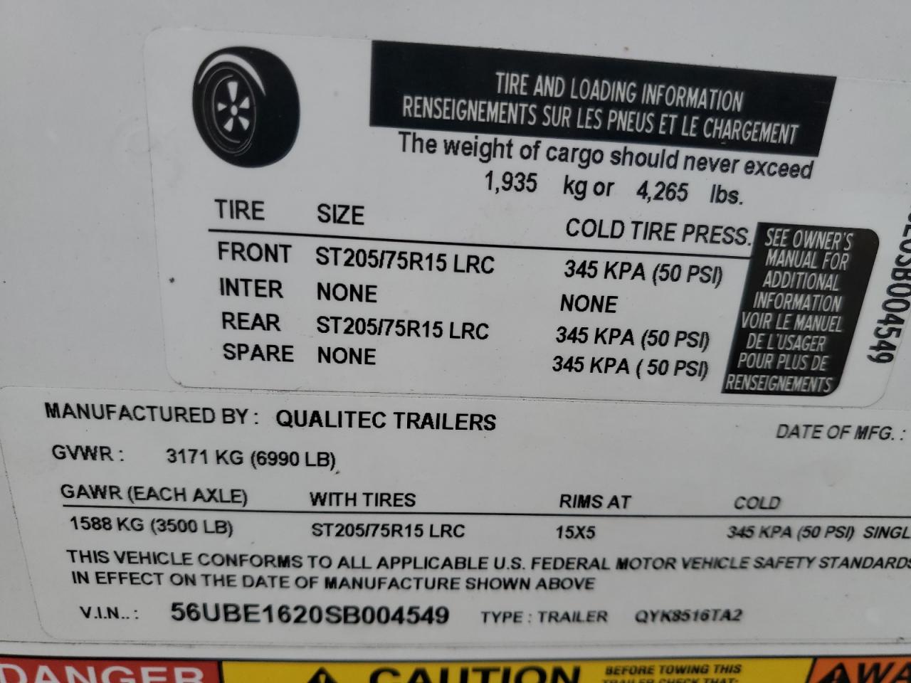 Lot #3274730880 2025 QUALITEC UNKNOWN