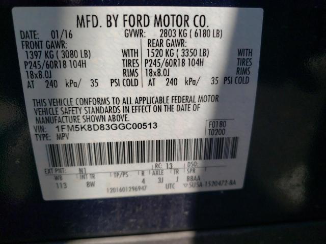 2016 FORD EXPLORER X 1FM5K8D83GGC00513