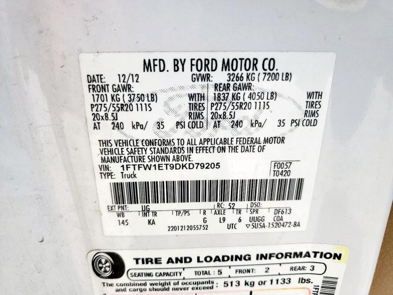 2013 FORD F150 SUPER - 1FTFW1ET9DKD79205