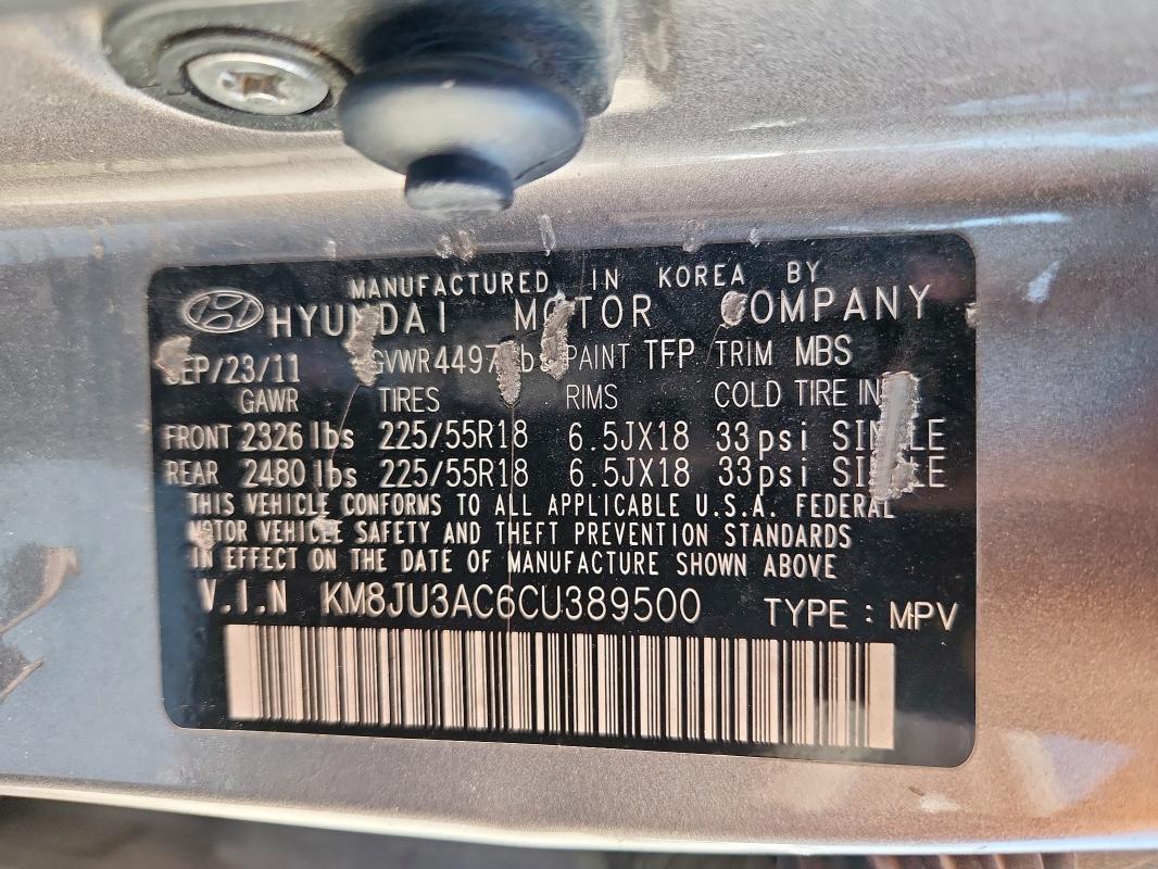 2012 HYUNDAI TUCSON LIM - KM8JU3AC6CU389500