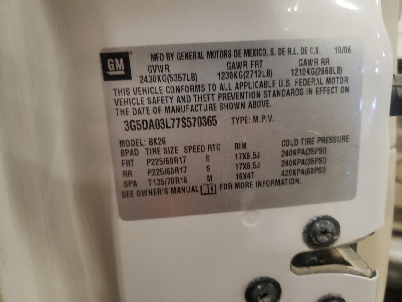 Lot #3281571399 2007 BUICK RENDEZVOUS CX