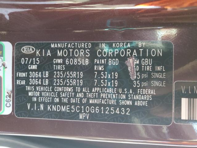 2016 KIA SEDONA SXL KNDME5C10G6125432