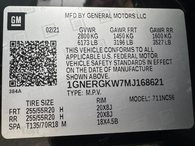 2021 CHEVROLET TRAVERSE LT 1GNERGKW7MJ168621