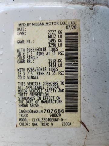 2020 NISSAN FRONTIER S 1N6ED0EAXLN707686