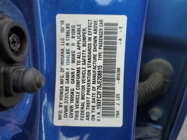 2018 HONDA CIVIC EX 19XFC2F76JE208815