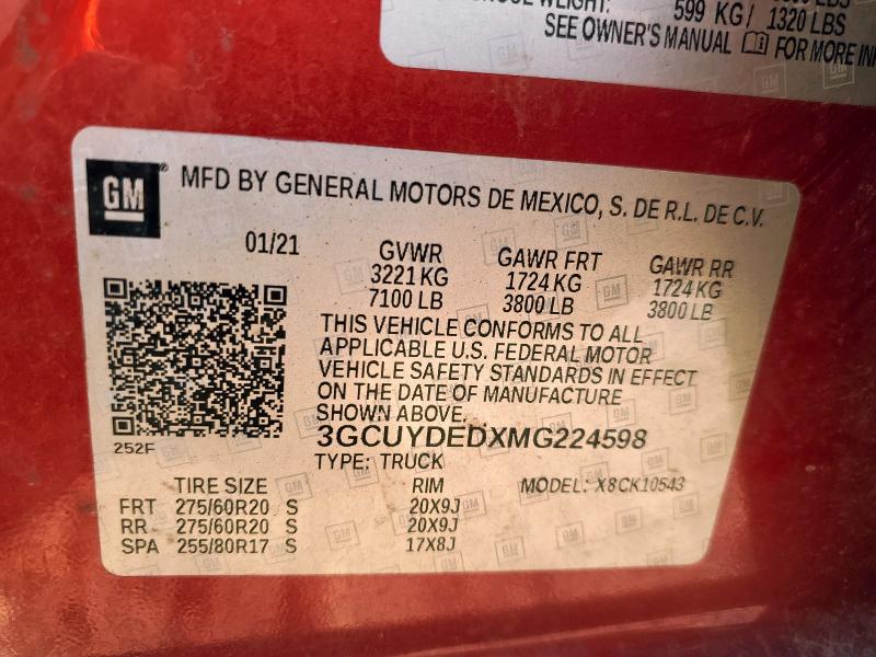 2021 CHEVROLET SILVERADO - 3GCUYDEDXMG224598