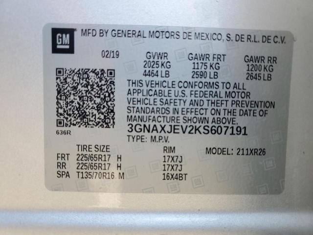 2019 CHEVROLET EQUINOX LT 3GNAXJEV2KS607191