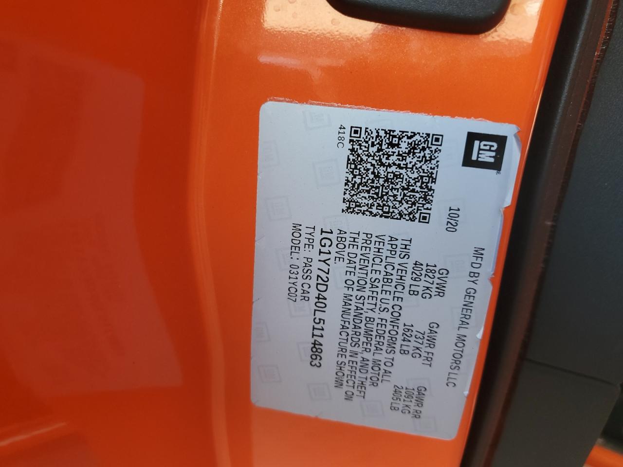 Lot #3310610295 2020 CHEVROLET CORVETTE STINGRAY 2LT