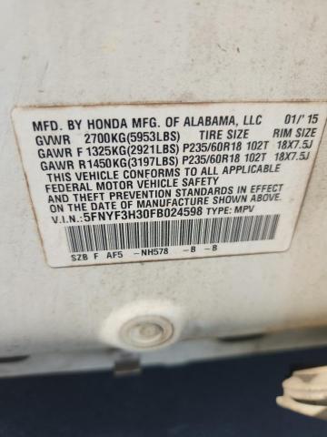 2015 HONDA PILOT SE 5FNYF3H30FB024598