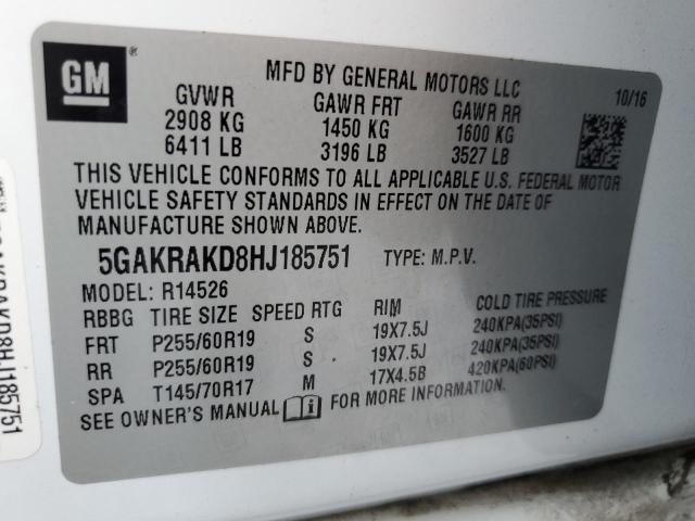 2017 BUICK ENCLAVE 5GAKRAKD8HJ185751