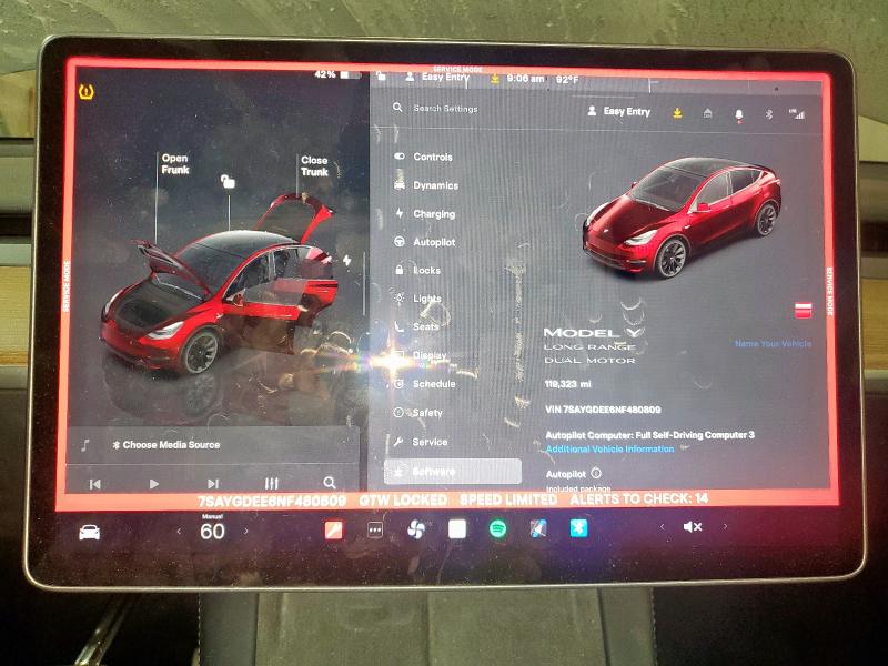 2022 TESLA MODEL Y 7SAYGDEE6NF480809