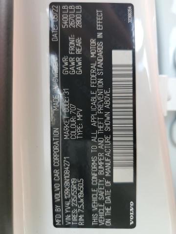 2022 VOLVO XC60 B5 MO YV4L12RK8N1084271