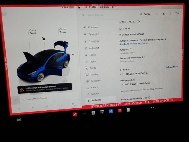 2022 TESLA MODEL 3 5YJ3E1EA7NF303887