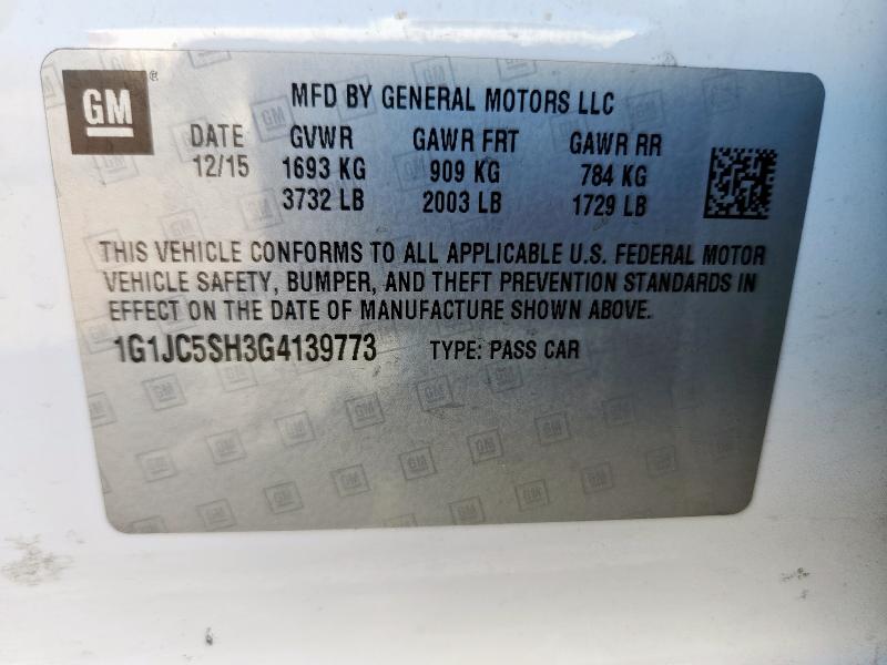 2016 CHEVROLET SONIC LT 1G1JC5SH3G4139773