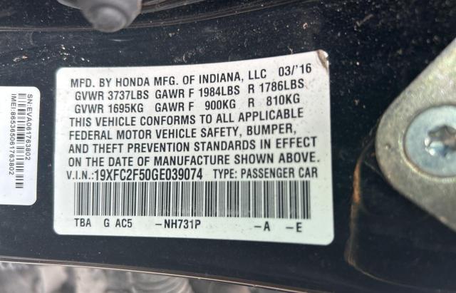 2016 HONDA CIVIC LX 19XFC2F50GE039074