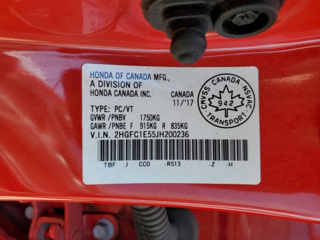 2018 HONDA CIVIC SI 2HGFC1E55JH200236