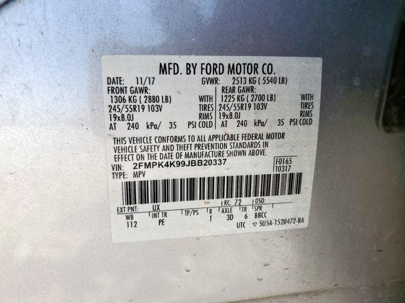 2018 FORD EDGE TITANIUM 2FMPK4K99JBB20337