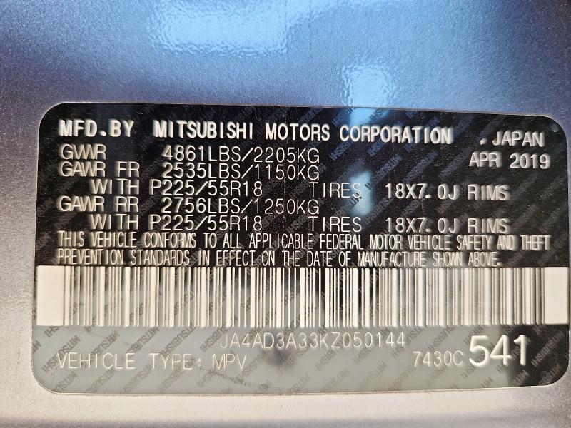 2019 MITSUBISHI OUTLANDER SE JA4AD3A33KZ050144