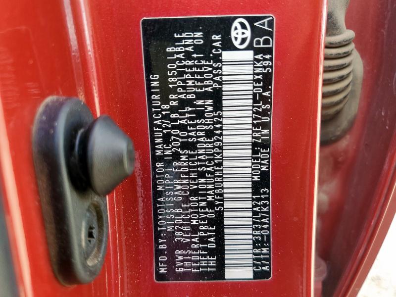 2019 TOYOTA COROLLA L - 5YFBURHE1KP924425