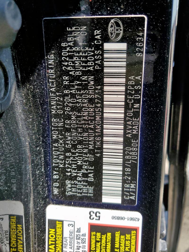 2021 TOYOTA CAMRY XSE 4T1K61AK0MU547714