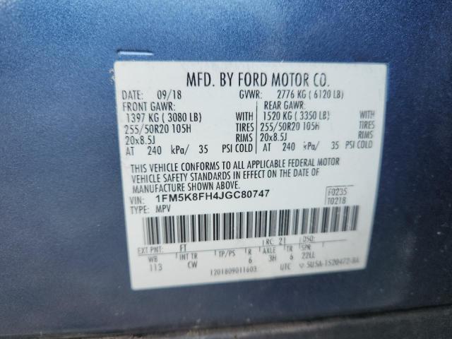 2018 FORD EXPLORER L 1FM5K8FH4JGC80747