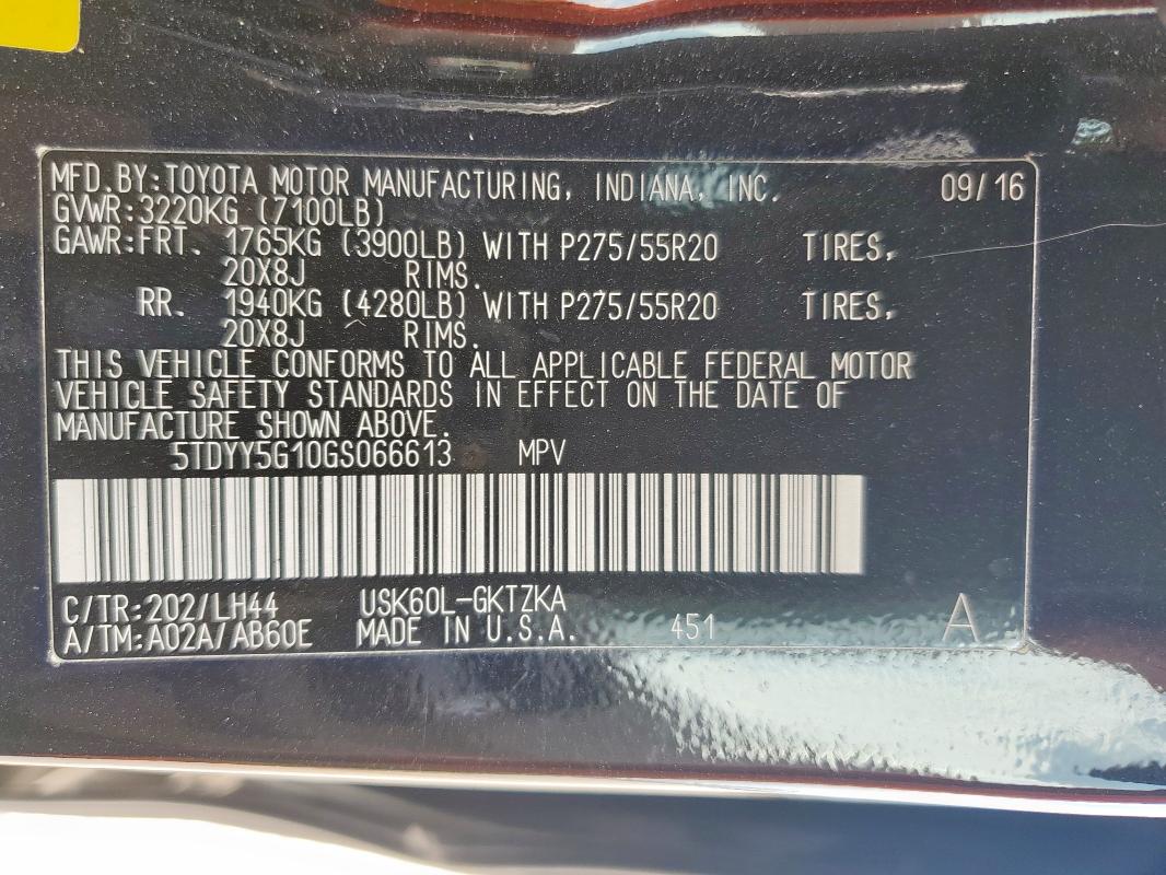 2016 TOYOTA SEQUOIA PL 5TDYY5G10GS066613