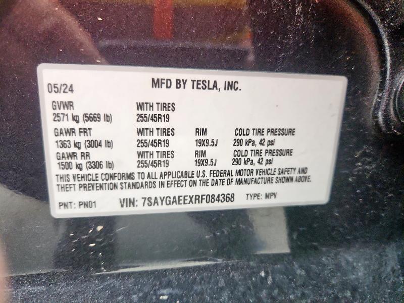 2024 TESLA MODEL Y 7SAYGAEEXRF084368