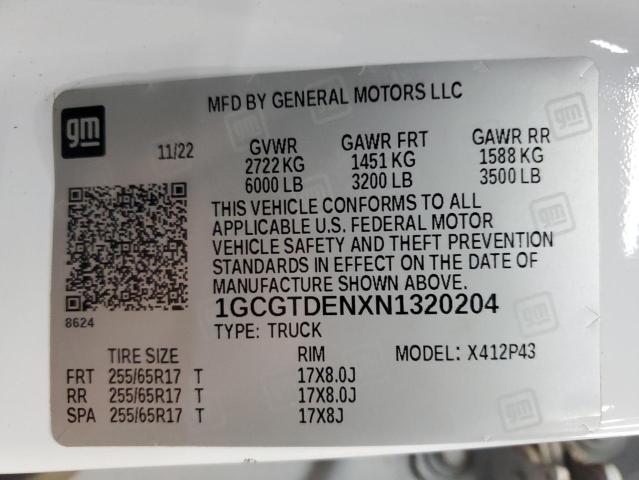 2022 CHEVROLET COLORADO Z71 1GCGTDENXN1320204