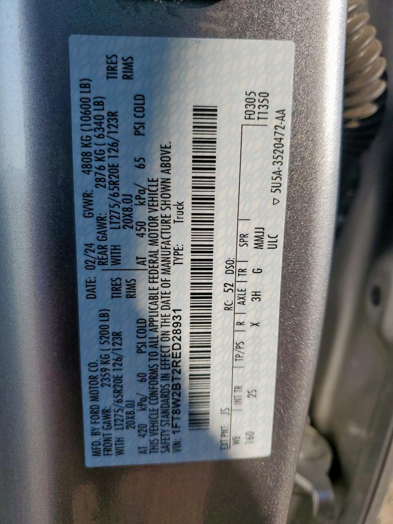 2024 FORD F250 SUPER - 1FT8W2BT2RED28931