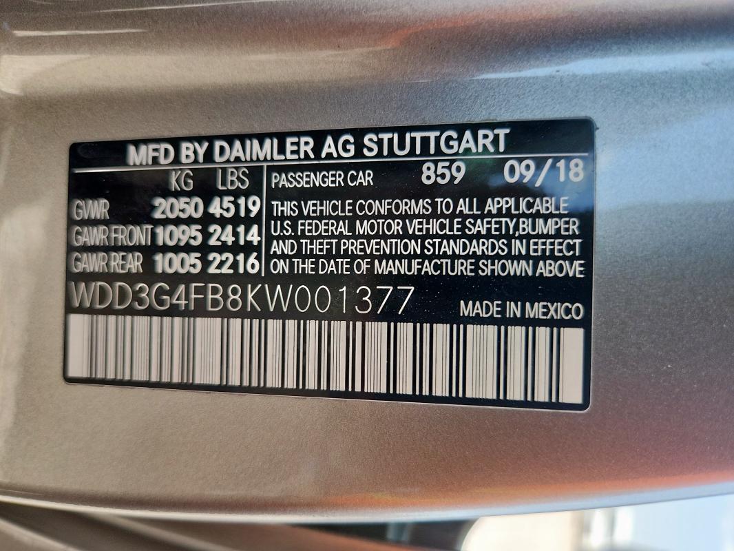 2019 MERCEDES-BENZ A 220 4MAT WDD3G4FB8KW001377