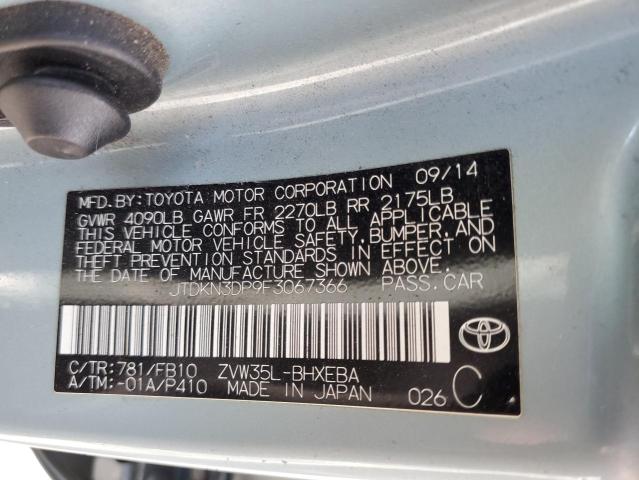 2015 TOYOTA PRIUS PLUG JTDKN3DP9F3067366