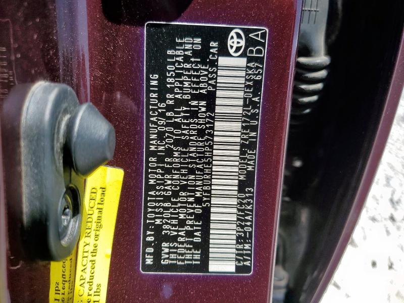 2017 TOYOTA COROLLA L - 5YFBURHE5HP573172