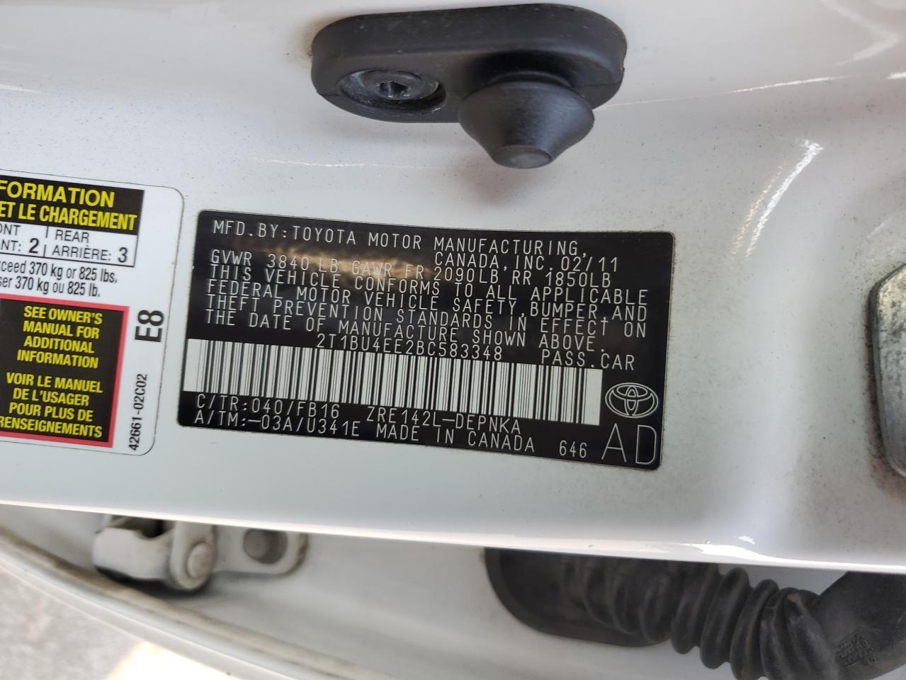 Lot #3254421226 2011 TOYOTA COROLLA BASE