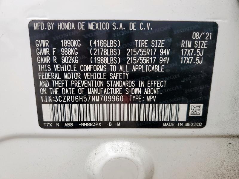 2022 HONDA HR-V EX 3CZRU6H57NM709960