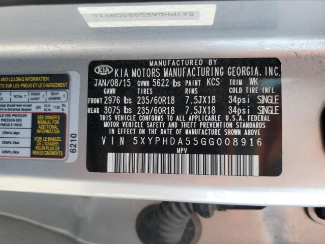 2016 KIA SORENTO EX 5XYPHDA55GG008916