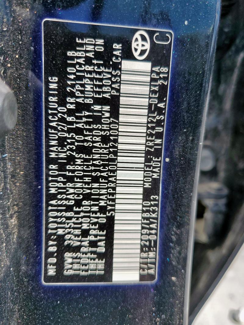 2020 TOYOTA COROLLA LE - 5YFEPRAE0LP121007