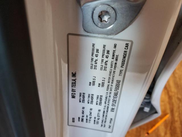 2020 TESLA MODEL 3 5YJ3E1EA6LF658840