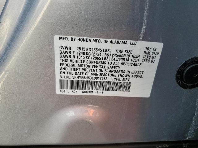 2020 HONDA PILOT EXL 5FNYF5H53LB012132