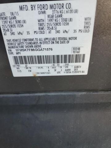 2016 FORD EXPLORER L 1FM5K7F86GGA71576