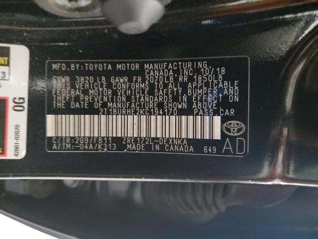2019 TOYOTA COROLLA L 2T1BURHE2KC194170