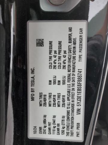 2025 TESLA MODEL 3 - 5YJ3E1EB5SF886741