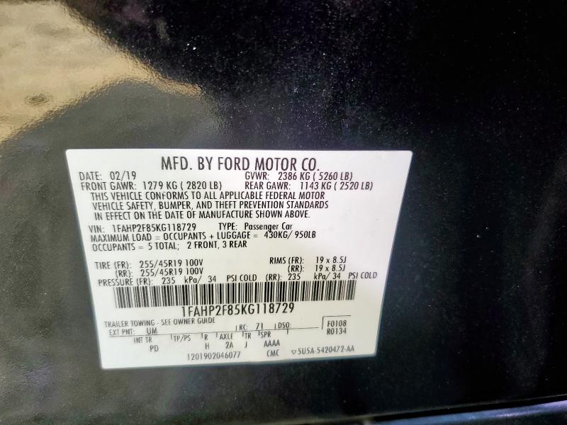 2019 FORD TAURUS LIM 1FAHP2F85KG118729