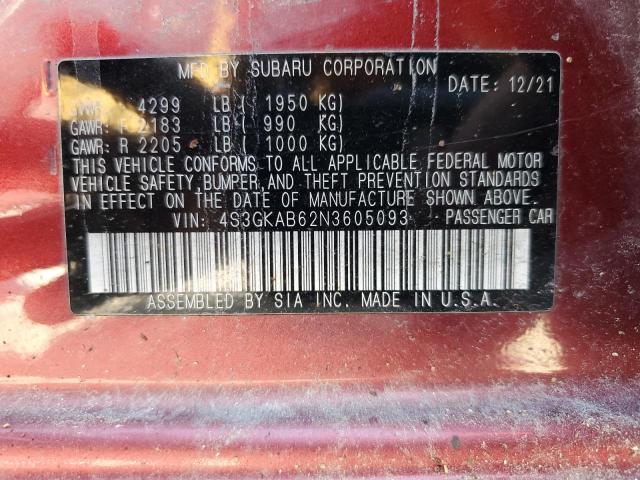 2022 SUBARU IMPREZA 4S3GKAB62N3605093