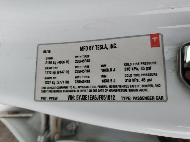 2018 TESLA MODEL 3 5YJ3E1EA6JF051012