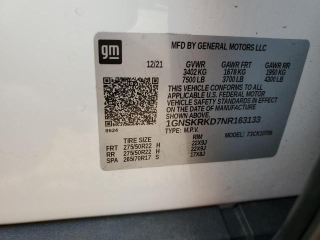 2022 CHEVROLET TAHOE K1500 RST 1GNSKRKD7NR163133