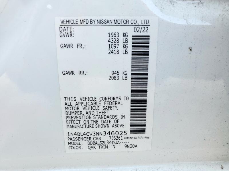 2022 NISSAN ALTIMA SR - 1N4BL4CV3NN346025